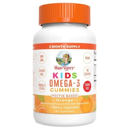 Compléments oméga-3 pour enfants, saveur orange, sans sucre.
