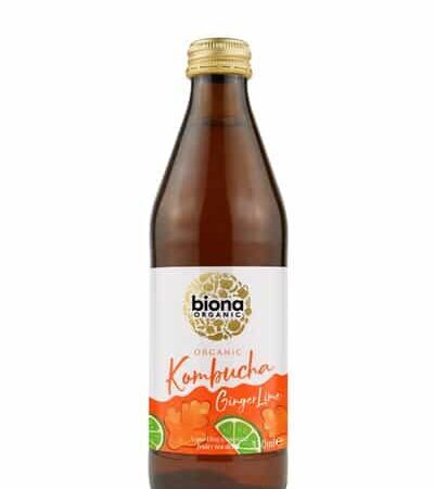 Bouteille de Kombucha Bio au Gingembre et Citron.