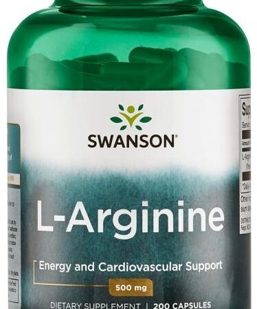 Flacon de L-Arginine Swanson, complément énergétique et cardiovasculaire.