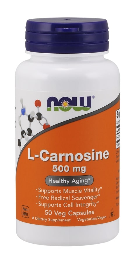 Bouteille de complément alimentaire L-Carnosine 500 mg.