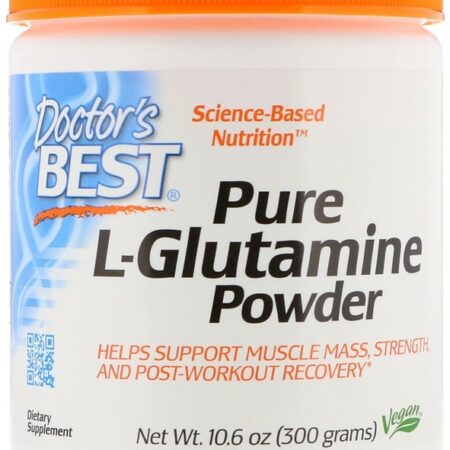 Pot de poudre de L-Glutamine, complément alimentaire vegan.