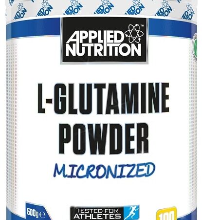 Pot de poudre L-Glutamine micronisée, complément alimentaire.