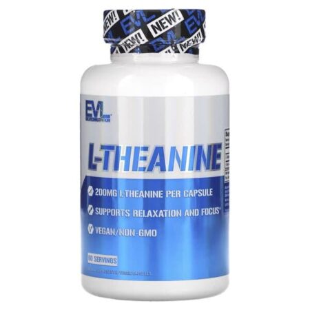 Pot de complément L-Théanine, 200mg, détente, mise au point.