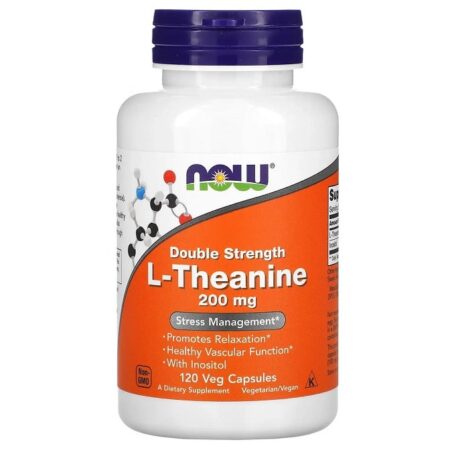 Bouteille de L-Théanine 200mg, complément alimentaire végétalien.