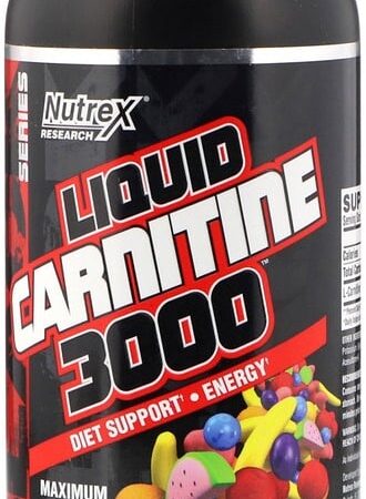 Supplément Nutrex L-Carnitine liquide 3000, saveur fruitée.