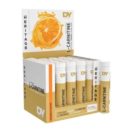 Boîte et ampoules de L-Carnitine saveur orange.
