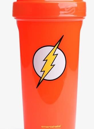 Shaker rouge avec logo éclair pour sportifs.