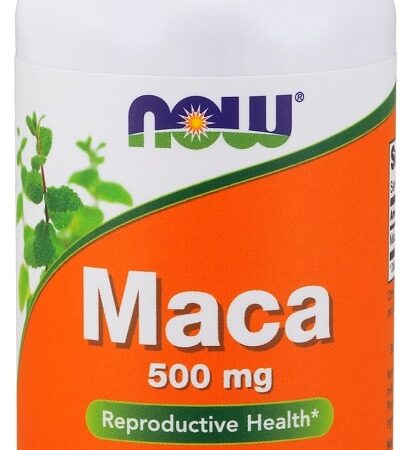 Bouteille de capsules Maca 500 mg, complément alimentaire végétarien.