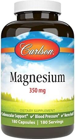 Bouteille de magnésium Carlson 350 mg, complément alimentaire.