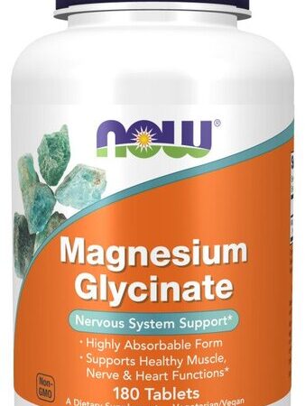 Bouteille de magnésium glycinate NOW, 180 comprimés.