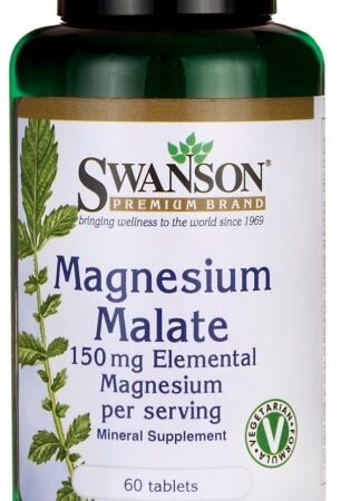 Flacon de magnésium malate Swanson, complément alimentaire.