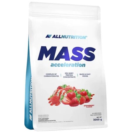 Poudre protéinée Mass Acceleration fraise, complément sportif.