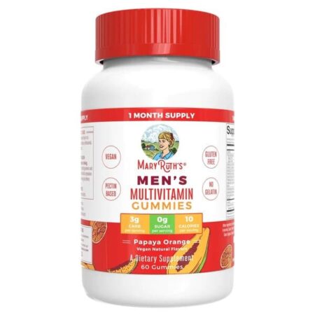 Flacon de vitamines gélifiées pour hommes, vegan, sans gluten.