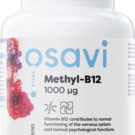 Flacon de complément vitaminique B12 vegan.