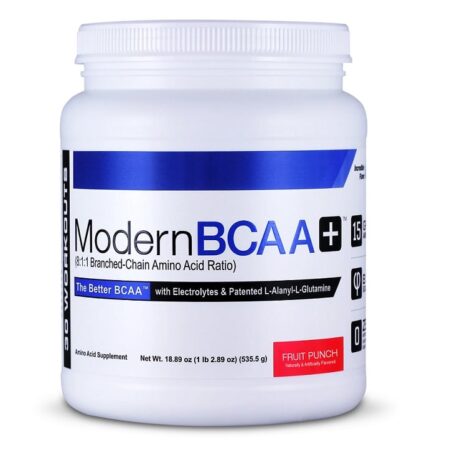 Pot de supplément BCAA moderne, saveur fruit punch.