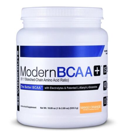 Pot de complément BCAA saveur mangue-orange.