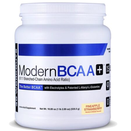 Pot de BCAA moderne, complément alimentaire, goût ananas fraise.