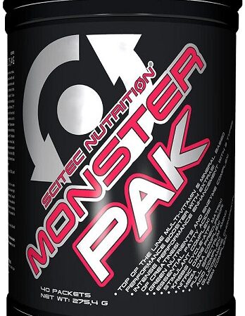 Pot de compléments Monster Pak, nutrition sportive.
