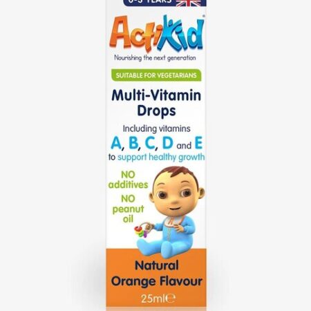 Complément multivitaminé pour enfants, saveur orange naturelle.