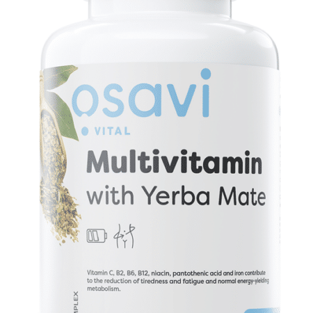 Flacon de multivitamines véganes OSavi avec Yerba Mate.