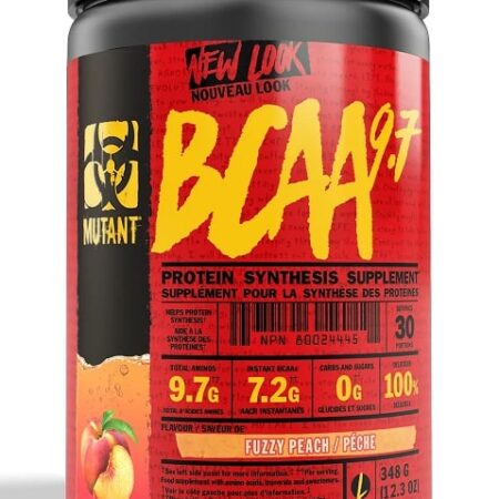 Pot de complément BCAA pêche pour synthèse des protéines.