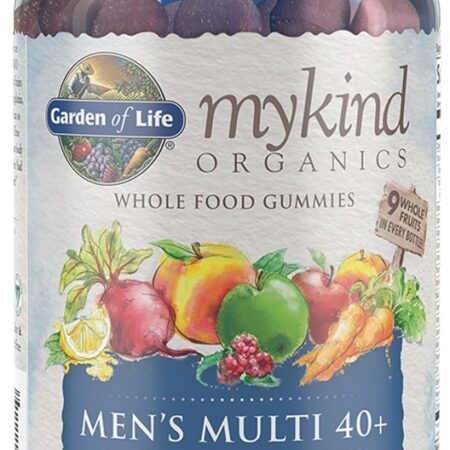 Pot de vitamines bio pour hommes de plus de 40 ans.