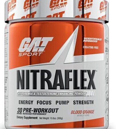 Pot de complément pré-entraînement NITRAFLEX, saveur orange.