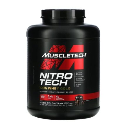 Pot de protéine Whey Nitro Tech chocolat.