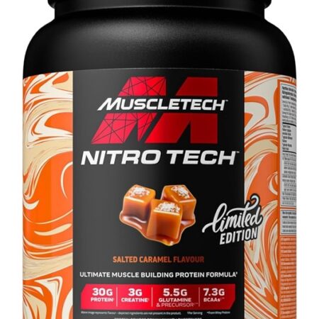 Pot de protéines Muscletech Nitro Tech, caramel.