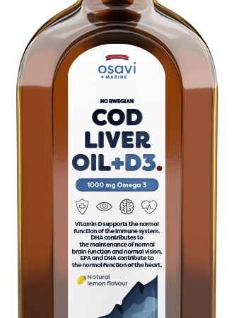 Norwegian Cod Liver Oil + D3, 1000mg Omega 3 (Lemon) - 250 ml.