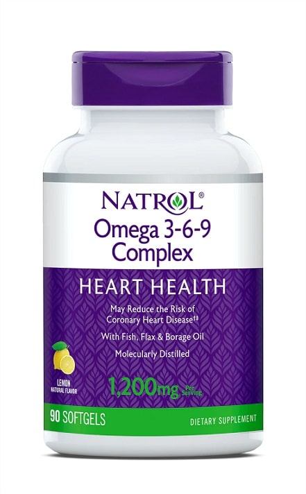 Complément Natrol Omega 3-6-9 pour la santé cardiaque.
