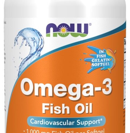 Bouteille d'huile de poisson Omega-3, complément alimentaire.