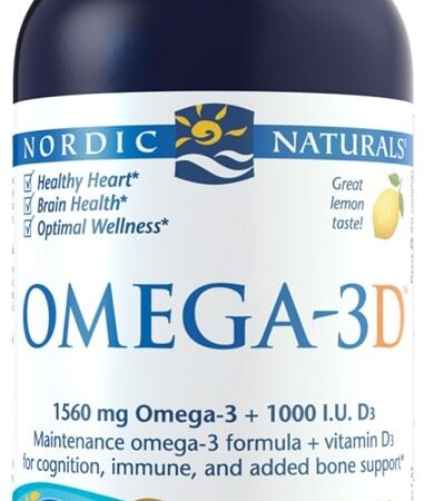 Flacon d'Omega-3 et vitamine D3.