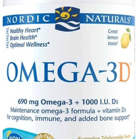 Flacon d'Oméga-3D Nordic Naturals, complément alimentaire.