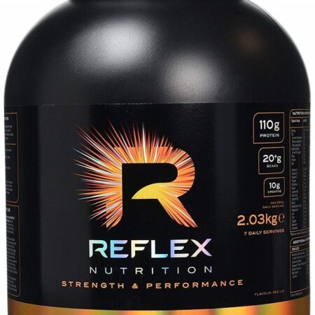 Pot de protéines Reflex Nutrition pour musculation.