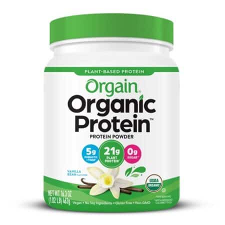 Pot de protéine végétale Orgain vanille bio.