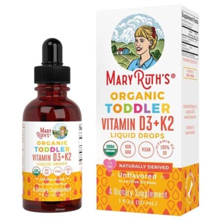Supplément liquide biologique vitamines D3+K2 pour enfants.