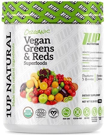 Complément alimentaire vegan, verts et rouges bio.
