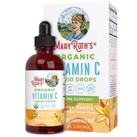 Vitamine C liquide bio Mary Ruth's, saveur orange vanille.