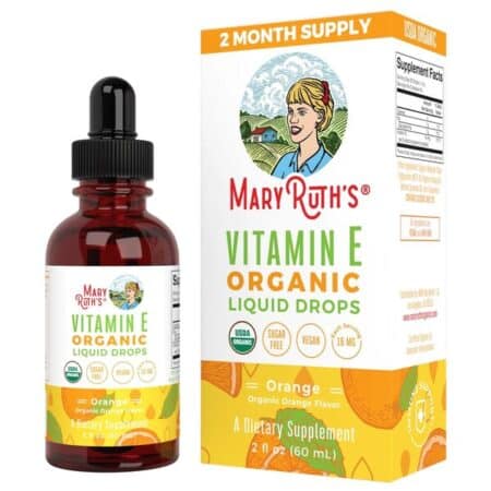 Gouttes de vitamine E bio Mary Ruth's, saveur orange.