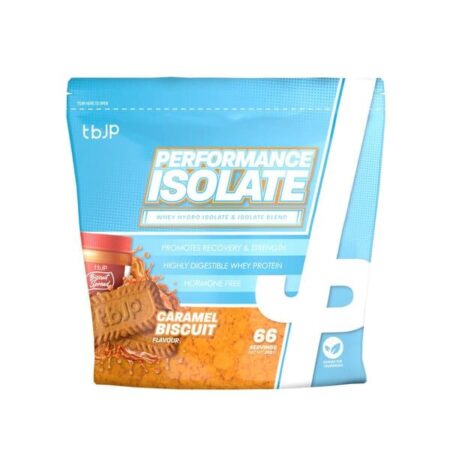 Protéine whey isolat saveur biscuit caramel.