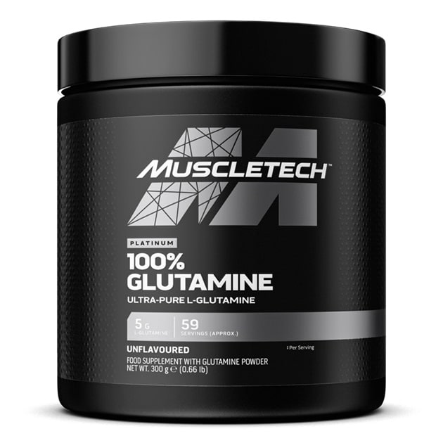 Pot de glutamine Muscletech, complément alimentaire.