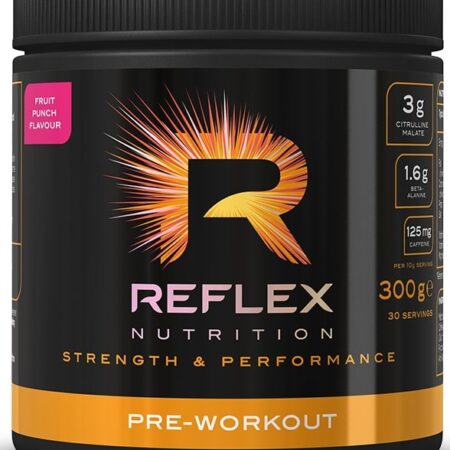 Pot de pré-entraînement Reflex Nutrition, saveur fruitée.