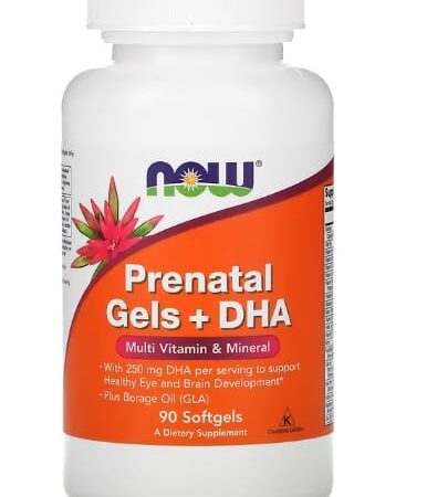 Supplément prénatal, vitamines, DHA, flacon blanc.