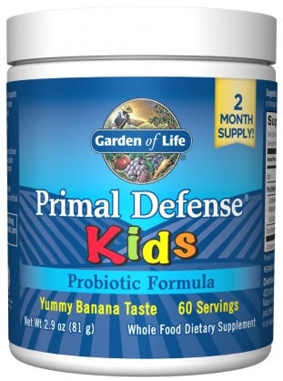 Pot de probiotiques Primal Defense Kids, saveur banane.