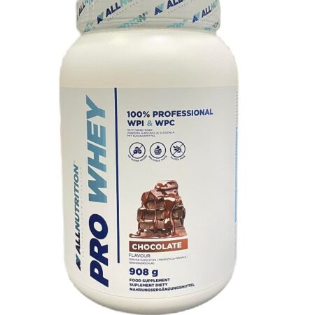 Pot de protéines whey chocolat, complément alimentaire.