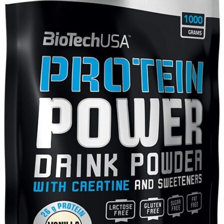 Poudre protéinée vanille BiotechUSA sans lactose/gluten.