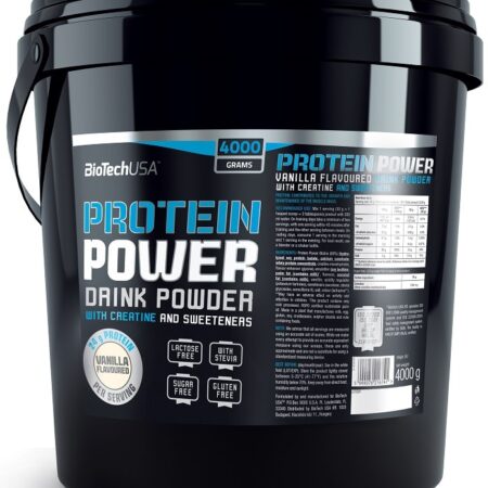Poudre protéinée vanille BioTechUSA, sans gluten et lactose.