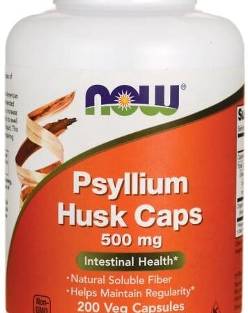 Bouteille de capsules de psyllium 500 mg NOW.