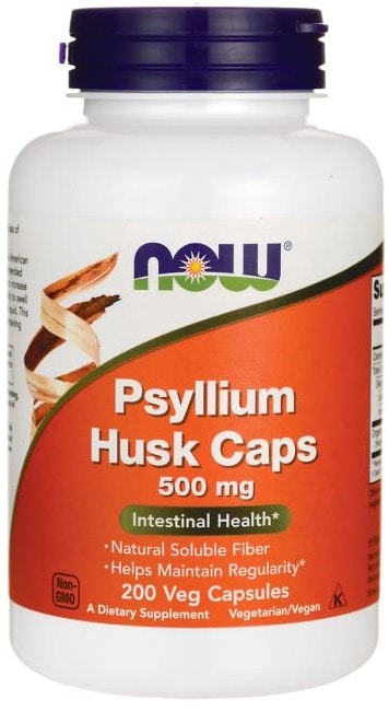 Bouteille de capsules de psyllium 500 mg NOW.